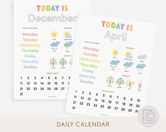 Kids Daily Calendar | Circle Time Traceable Calendar Printable | Today Is | Month Week Day Weather Season | Morning Basket Menu Book School