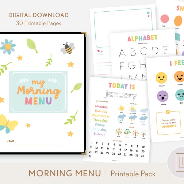 Morgen Menü Printable Pack | Morgen Menü Bundle | Morgenzeit Korb | Homeschool Vorschule Druckbare Ressource | Homeschool Menü Seiten