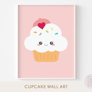 Cupcake Wall Art Decor | Cute Kawaii Cupcake Graphic Pink | Kids Wall Playroom Poster | Nursery Wall Decor | Printable Wall Sign | Digital