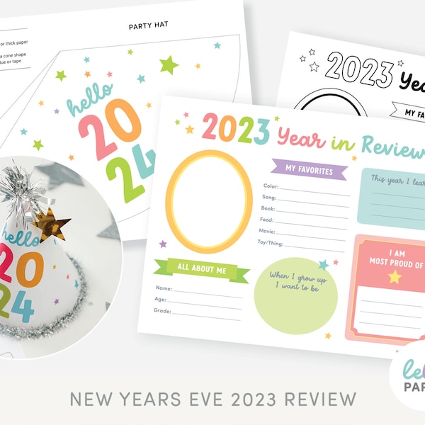 New Years Eve Time Capsule for Kids | 2023 Year in Review Printable | New Years Party Hat | Coloring Activity Memory Keepsake