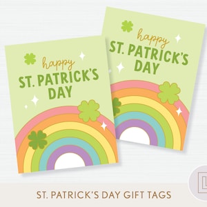 St. Patrick&#39;s Day Kids Gift Tags | Classroom School Rainbow Shamrock Card Printable | Lucky Charm St. Patty&#39;s Day Tag | Instant Download