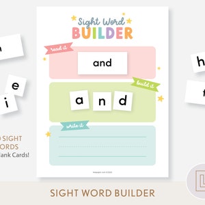 Sight Word Builder Printable | Learning Sight Words Activity | Kindergarten Spelling Writing Practice | Fry&#39;s First 100 Words | Educational