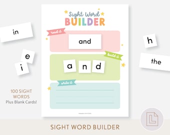 Sight Word Builder Printable | Learning Sight Words Activity | Kindergarten Spelling Writing Practice | Fry's First 100 Words | Educational