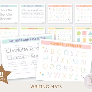 Personalized Custom Name Tracing | Prewriting Practice Mats Printable | Pre-writing Writing Worksheets | Alphabet Letters Numbers Shapes