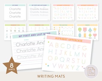 Personalized Custom Name Tracing | Prewriting Practice Mats Printable | Pre-writing Writing Worksheets | Alphabet Letters Numbers Shapes