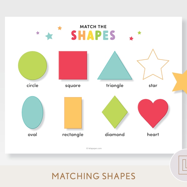 Shape Matching Activity Printable, Learning 2-D Shapes, Toddler Preschool Shape Worksheet, Homeschool Resource, Printable Shape Puzzle