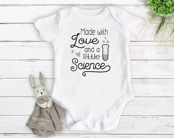 IVF Baby Bodysuit, Made with Love and a Little Science, Miracle Pregnancy & Birth Announcement, Size Newborn to Toddler Kids Gift Australia