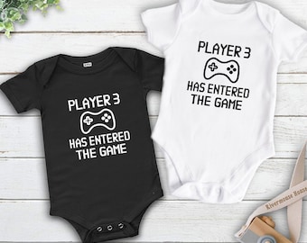 Gamer Baby Bodysuit, Player 3 has Entered the Game Pregnancy Announcement, Australian Newborn to Toddler, Custom Kids Rompers + Geeky Gifts