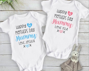 Happy First Mothers Day Baby Bodysuit, Personalised Gift for Mummy + Bubs, Sizes Newborn to Toddler Romper, Custom Kids Clothing Australia