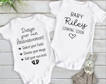 Personalised Pregnancy & Birth Announcement, Design Your Own Baby Reveal Romper, Choose Your Design Fonts + Add Your Text Custom Bodysuit