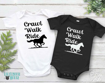 Horse Baby Bodysuit, Crawl Walk Ride Romper, Horse Lovers Gift, Australian Brumby Outfit, Size Newborn to Toddler Custom Print Kids Clothes