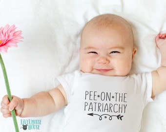 Pee On The Patriarchy Baby Bodysuit, Funny Feminist Custom Print Girl Power Kids T Shirt, Equality Australia Design, Size Newborn to Toddler
