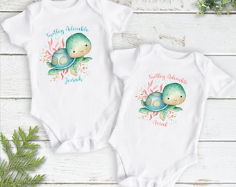 Personalised Baby Sea Turtle Bodysuit, Turtley Adorable Custom Name Design, Size Newborn to Toddler Kids Romper, Ocean Lovers Gift Australia