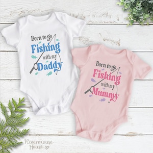 Born To Go Fishing Baby Bodysuit, Customisable Name to Suit Daddy, Mummy, Uncle, Grandparents etc, Australian Newborn to Toddler Rompers