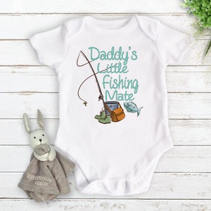 Daddy's Little Fishing Mate baby bodysuit, Hand printed infant gift, Australian size newborn to toddler romper,