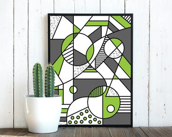 Green Geometric digital print, instant download