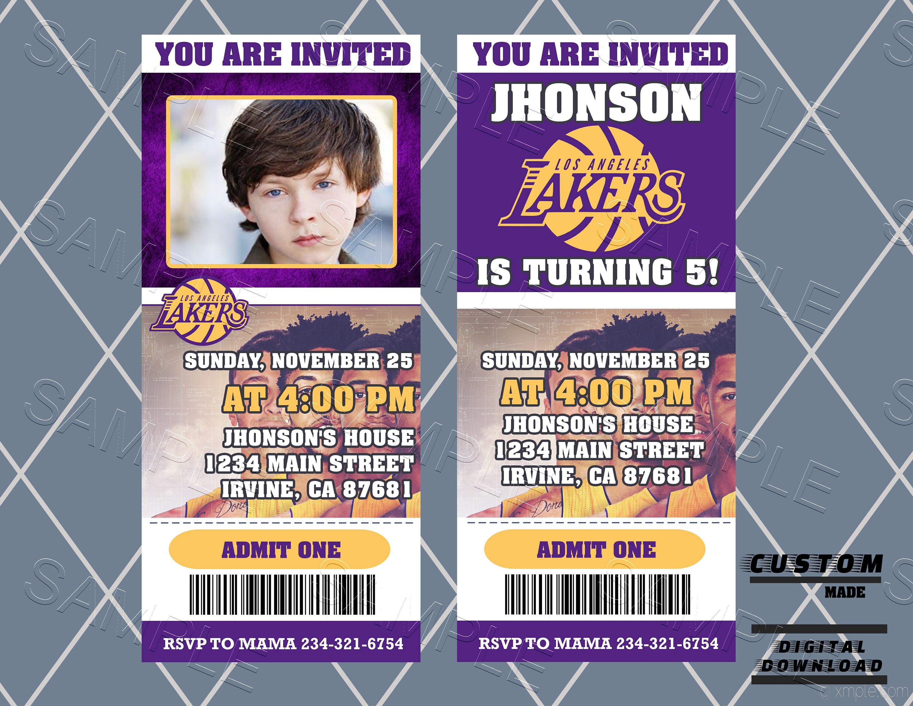 los angeles lakers ticket invitation printable los angeles etsy