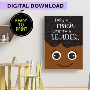 Colorful Today A Reader Wall Art Quote. Perfect for kids bedroom or classroom. Colors print beautifully!