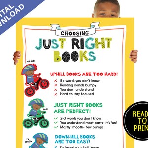 Just Right Books Reading Level Classroom Poster, Classroom Decor, English Poster, Teacher Gift, Classroom Printable,