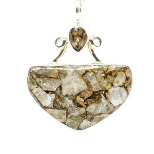 White Copper Turquoise & Citrine Pendant 925 Sterling Silver necklace 22&quot;