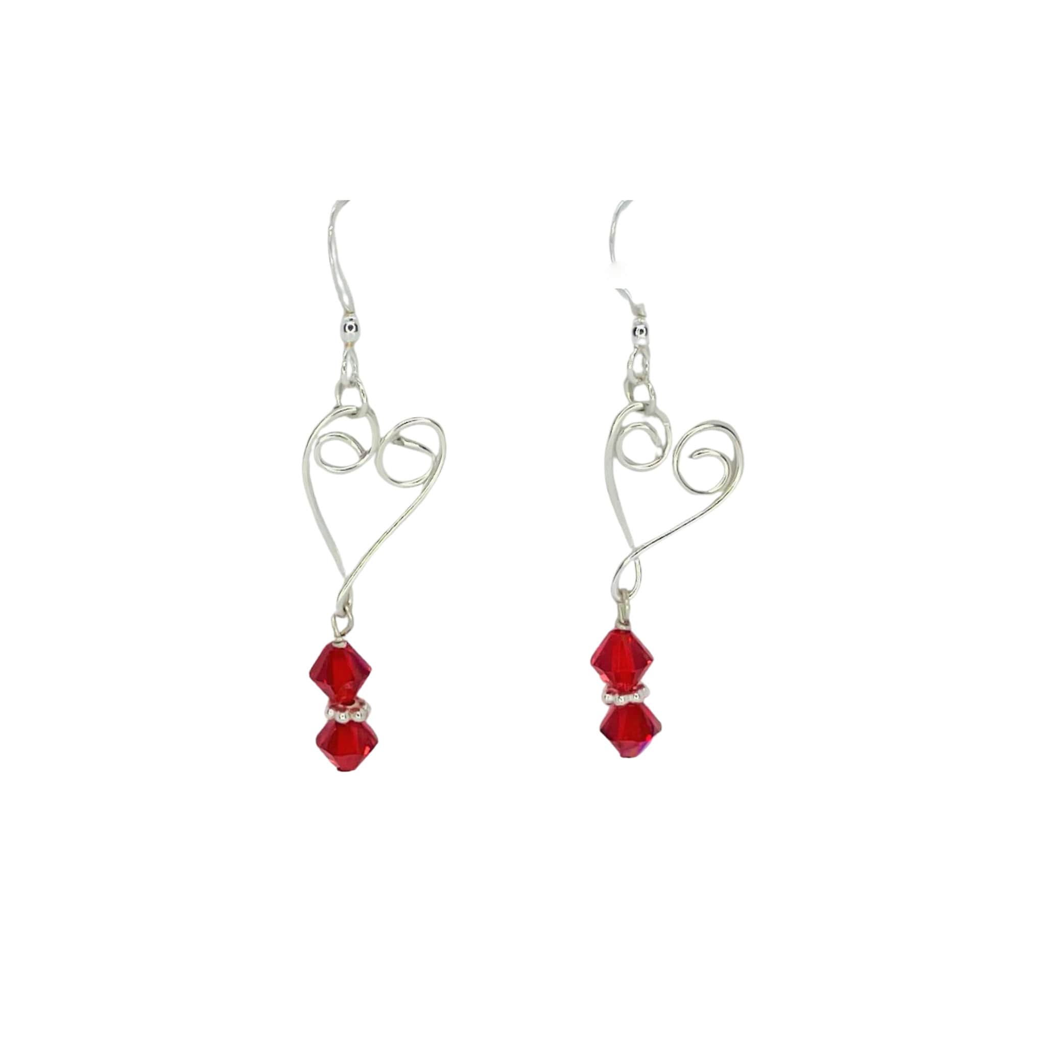 Details about   Sterling Silver 3D Cute 13x13mm Red Crystals Puffy Heart on 12mm wire Earrings 