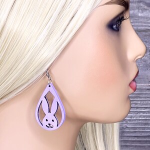 Easter Bunny Wood Dangle Earrings - Easter earrings