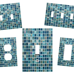 BLUE GLASS MOSAIC Tile Image Home Decor Light Switch Plates and Outlets Home Decor