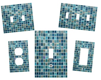 BLUE GLASS MOSAIC Tile Image Home Decor Light Switch Plates and Outlets Home Decor