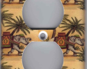 ELEPHANT WITH PALM TREES HOME WALL DECOR LIGHT SWITCH PLATES AND OUTLETS 