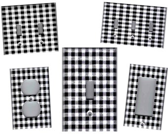 BLACK and WHITE GINGHAM Home Decor Light Switch Plates and Outlets Home Decor