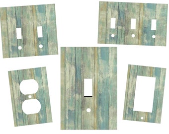 BLUE BEACH WOOD Home Decor Light Switch Plates and Outlets Home Decor