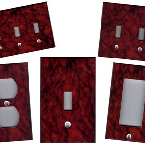 RED BLACK BURGUNDY Marble Image Light Switch Plates and Outlets Home Decor image 1