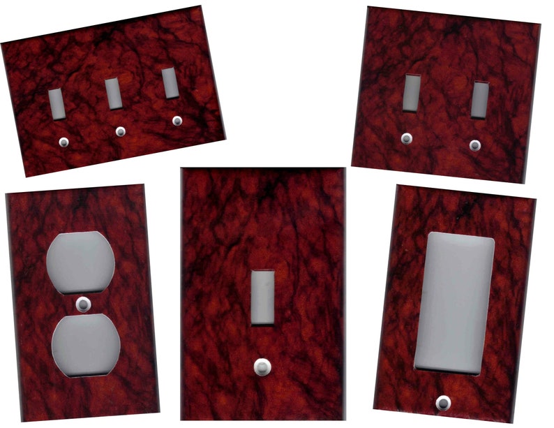 RED BLACK BURGUNDY Marble Image Light Switch Plates and Outlets Home Decor image 1