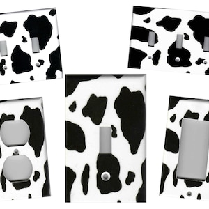 COWHIDE PRINT Black and White Cow Home Wall Decor Light Switch Plates and Outlets