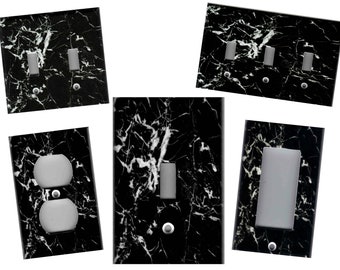 BLACK AND WHITE Marble Image Light Switch Plates and Outlets Home Decor