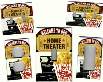 HOME THEATER WELCOME with Popcorn and Movie Clapper Light Switch Plates and Outlets Home Decor Free Shipping