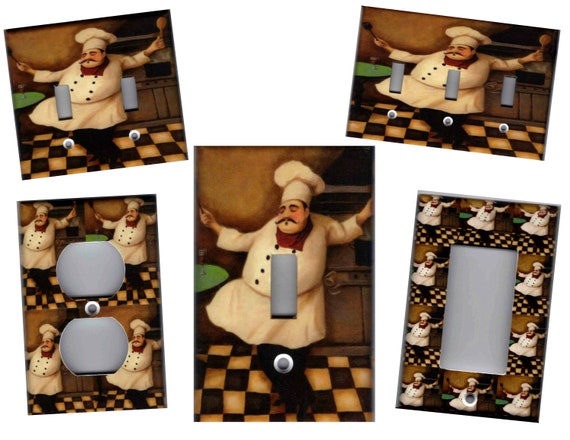 Fat Chef Kitchen Decor Light Switch Plates And Outlets Free Etsy