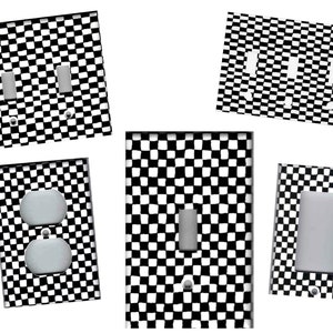BLACK AND WHITE Checkered Racing Home Wall Decor Light Switch Plates and Outlets