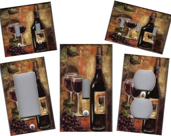 TUSCAN WINE BOTTLE and Glasses Tuscan Home Decor Light Switch Plates and Outlets
