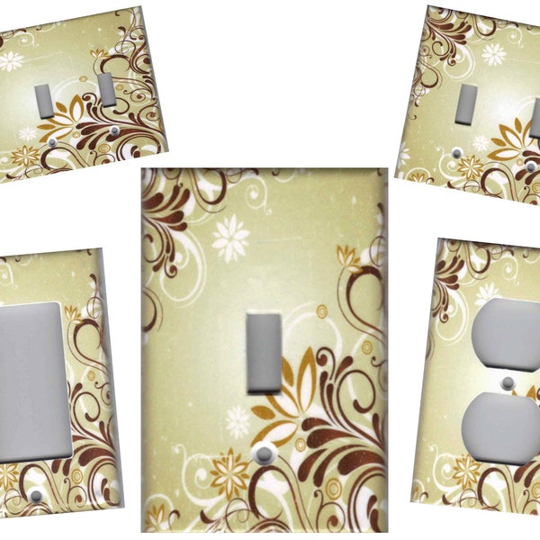 FLOWERS on Beige Tan Shabby Chic Home Wall Decor Light Switch Plates and Outlets