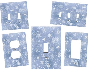 SNOWFLAKES ON BLUE Home Wall Decor Light Switch Plates and Outlets