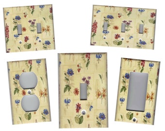 BOTANICAL FLOWERS on BEIGE Light Switch Plates and Outlets Home Decor