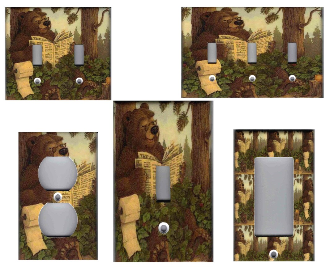 BATHROOM BEAR in the WOODS Light Switch Plates and Outlets Home Decor ...
