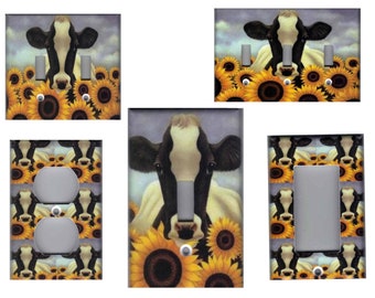 COW WITH SUNFLOWERS Light Switch Plates and Outlets Home Decor Free Shipping