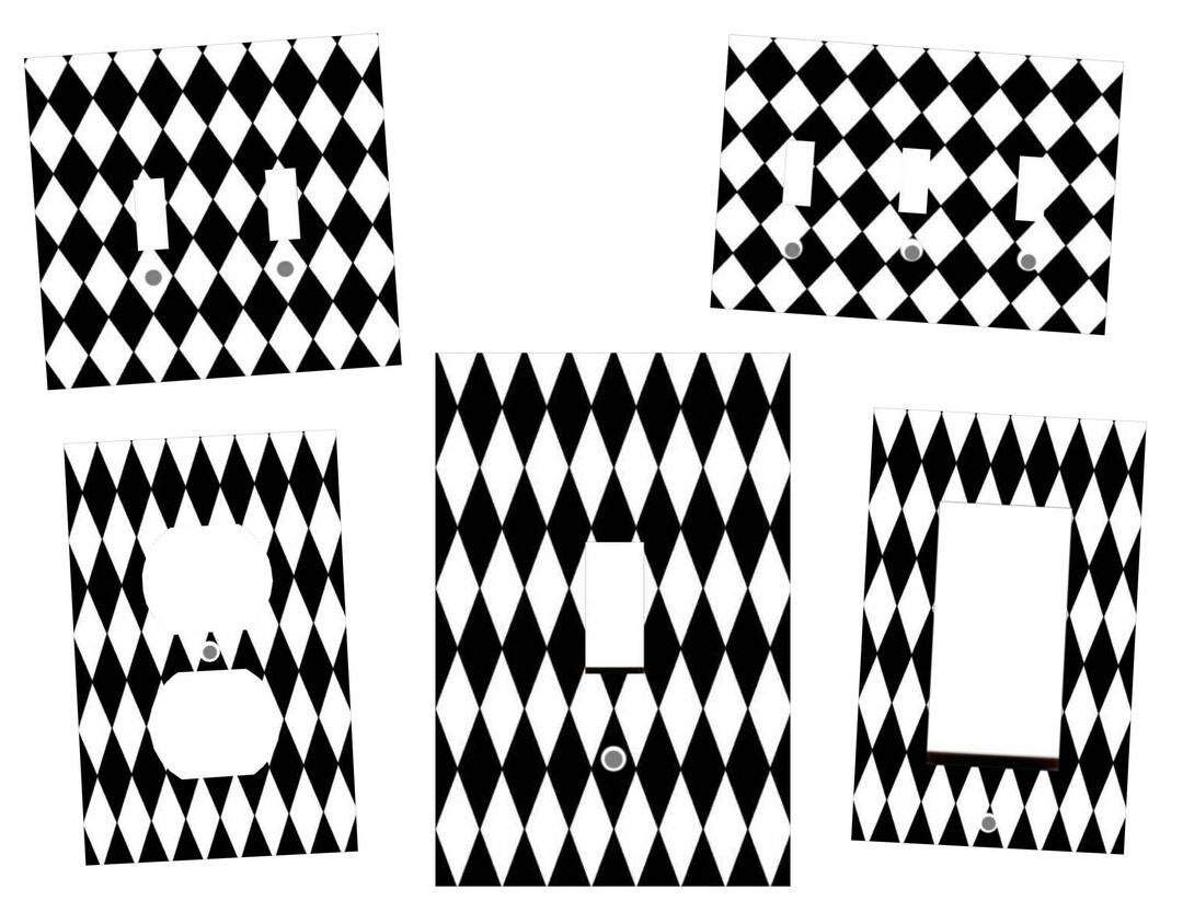 HARLEQUIN DIAMOND PATTERN Black and White Home Wall Decor Light Switch ...