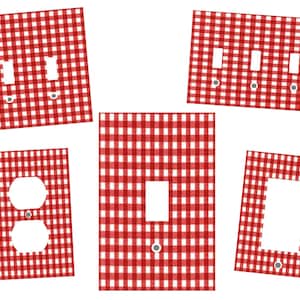 Red Gingham Light Switch Plate Cover, Cottage Home Decor