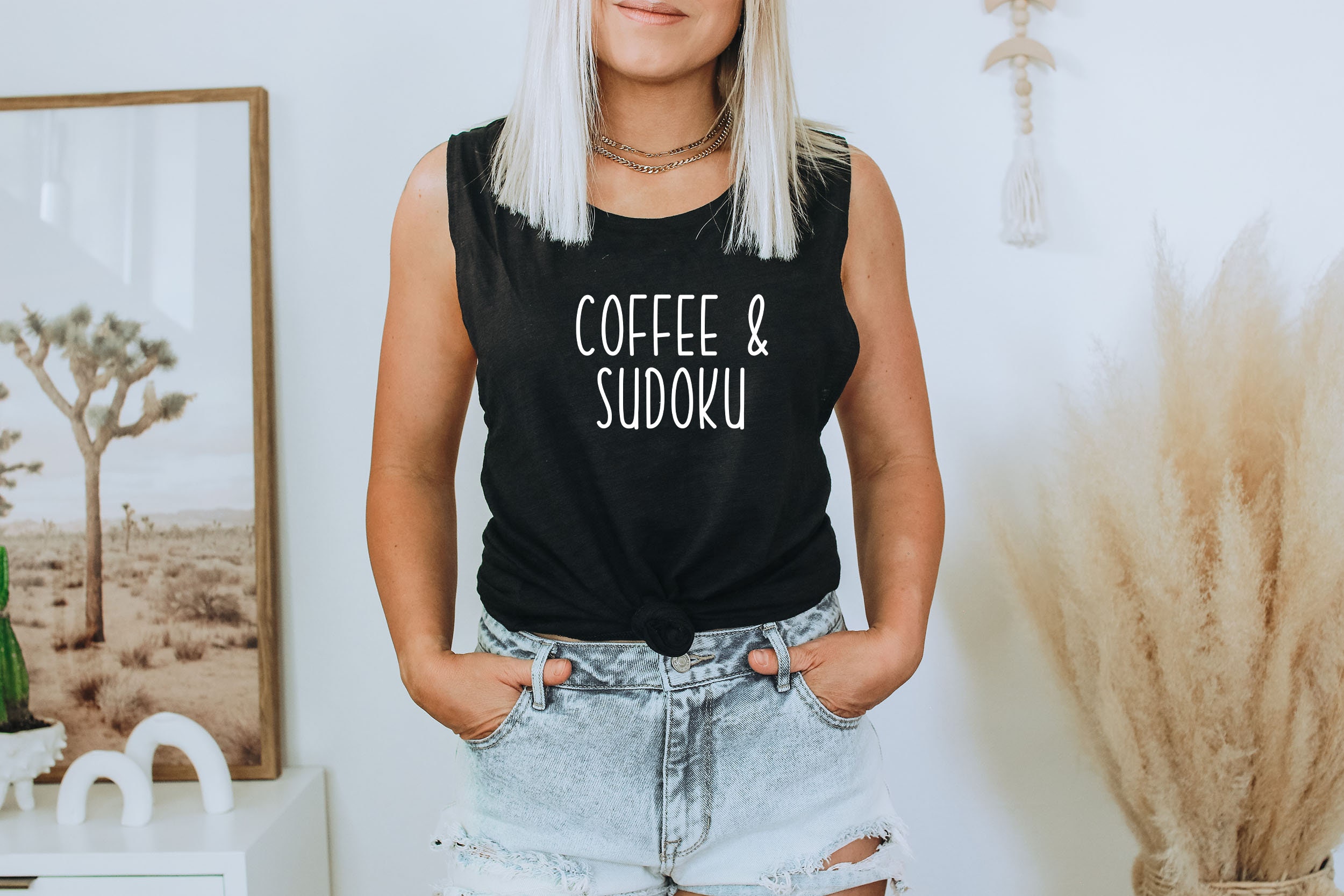 【在庫処分】トップスCoffee & Sudoku / Women's Flowy Scoop Muscle Tank / Coffee - Etsy