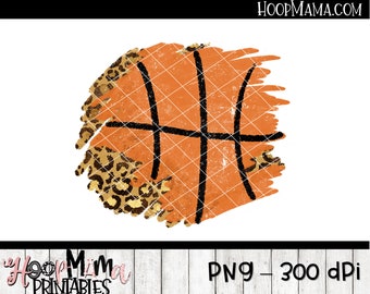 May include: A digital illustration of a basketball with a leopard print pattern. The basketball is orange with black lines and a textured look.