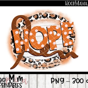 Hope - Awareness Ribbon Orange - Printable Sublimation Or Print & Cut Design- PNG 300 DPI - Instant Download