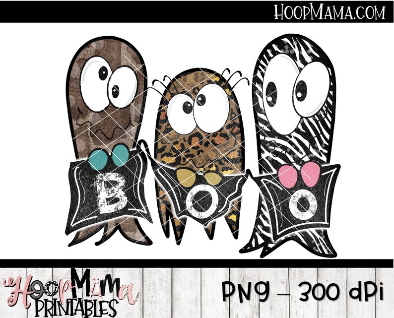 Animal Print Ghost Trio PNG 300 DPI Instant Download Halloween Printable Sublimation Or Print /& Cut Design